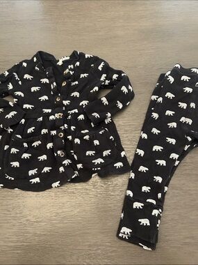 kate quinn Black and White Bear Print Kids Matching thermal Set